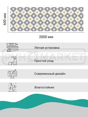 Экран для кухни из пластика Скандия 600 мм (длина 2 м)