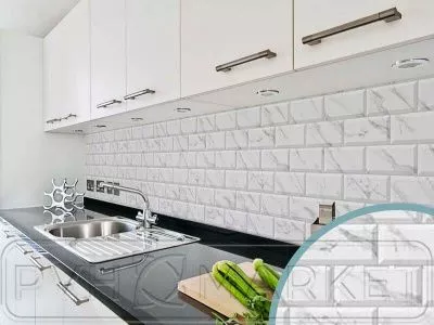 Экран для кухни из пластика Плитка мрамор 600 мм (длина 4 м)