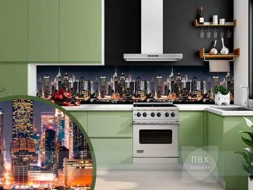 Экран для кухни из пластика Город 0,6 м (длина 2 м)