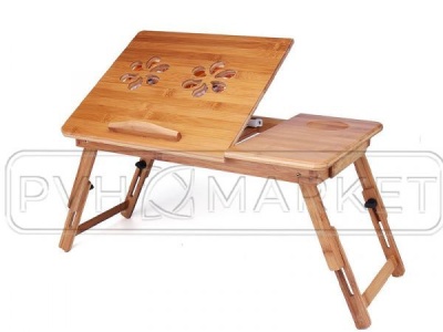 Столик для ноутбука с вентилятором из бамбука 500х300х60 мм