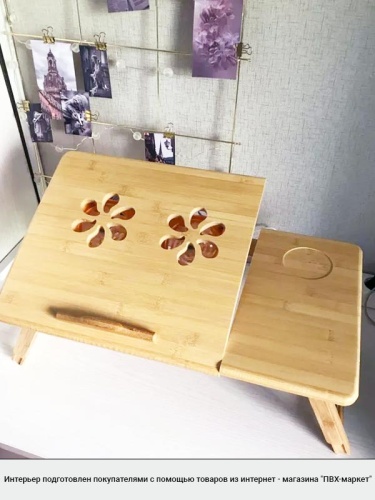 Фото. Столик для ноутбука с вентилятором из бамбука 500х300х60 мм. Интернет-магазин ПВХ Маркет