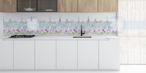 Экран для кухни из пластика Городские зарисовки 600 мм (длина 2 м)