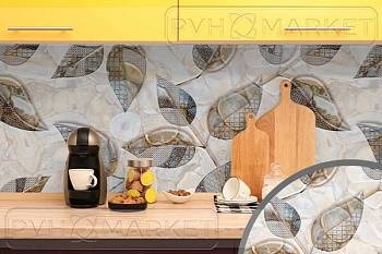 Фартук на кухню из пвх панелей Мраморные листья (Ф-221) 600 мм (длина 2 м).
