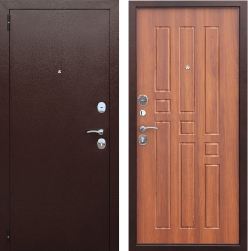 Дверь входная Гарда Медный антик Рустикальный дуб 60 мм 860x2050 мм каталог фото и цены