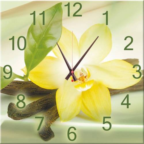 Часы настенные Стеклянные с фотопечатью Цветы ванили 30х30 см фото цены.