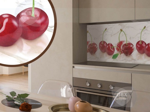 Экран для кухни из пластика Вишня 600 мм (длина 2 м)