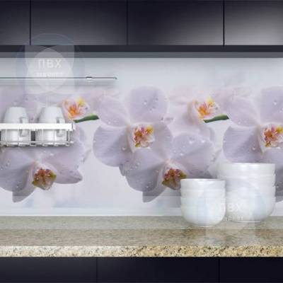 Экран для кухни из пластика Голубая орхидея (нежная) 600 мм (длина 3 м)