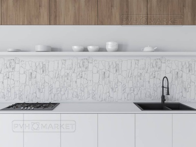 Цветное панно на кухне фото Камень мрамор белый 600х1004 мм х мм