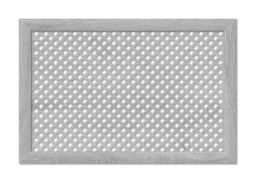 Декоративный экран для радиатора отопления Готико Дуб серый 900х600 мм фото в интерьере