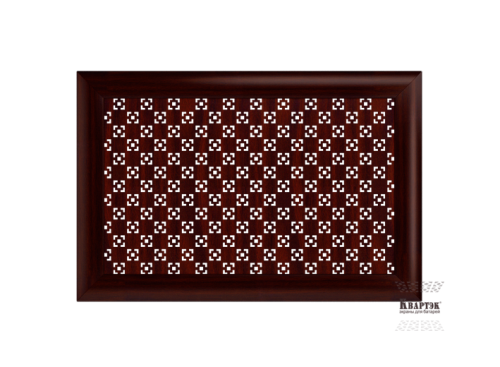 Декоративный экран для радиатора отопления Техно Махагон 1200*600 мм фото в интерьере