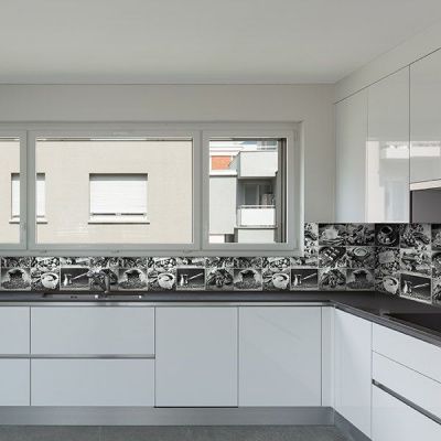 Цветное панно на кухне фото Кофейный набор черно белый 600х1000 мм х мм