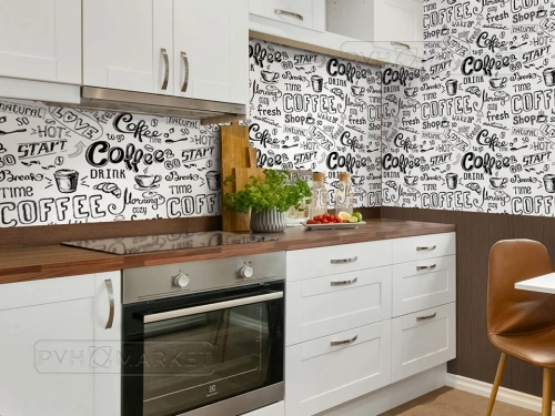 Экран для кухни из пластика Кофе белый 0,6 м (длина 3 м)