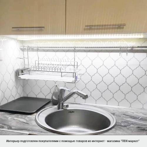 Экран для кухни из пластика Арабеска серебро 600 мм (длина 1 м)