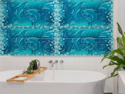 Панель 3D в ванную "Лазурь-дельфины" цена фото