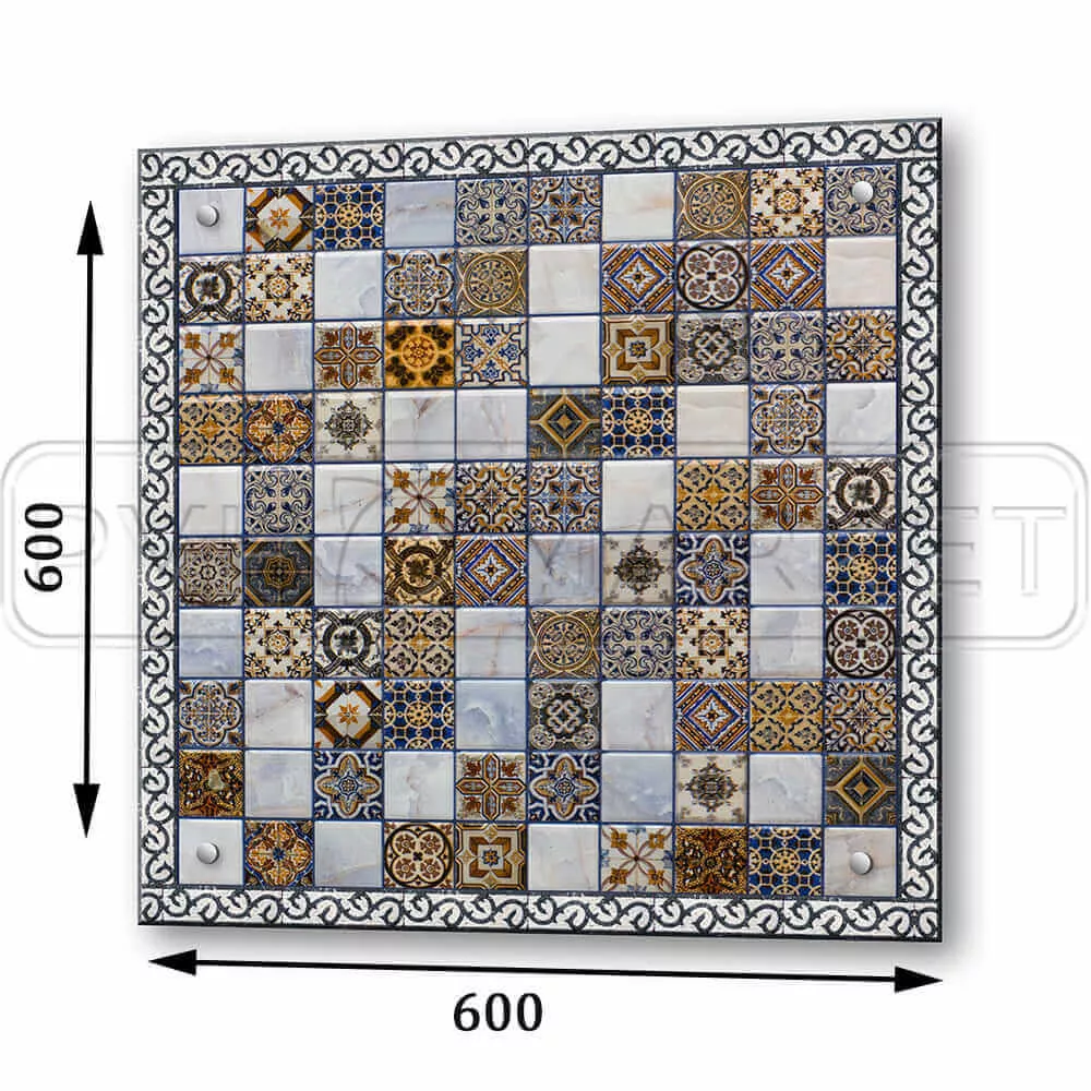 Стеклянная панель для кухни Турецкая плитка 600 мм (длина 0,6 м) толщина 4  мм