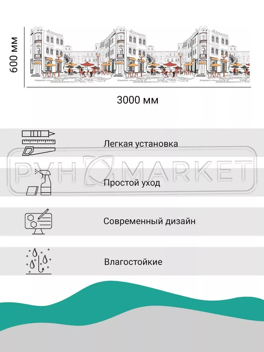 Фартук на кухню из пластика уличное кафе 600 мм (длина 3 м) купить в СПб ☎  +7(904)602-86-26.