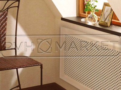 Декоративный экран для радиатора отопления Глория Клен 1000х650 мм фото в интерьере